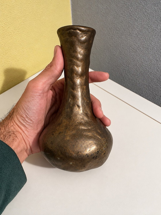 Vaso Scultoreo Vintage in Bronzo Massiccio, Design Brutalista e Wabi-Sabi, Vasi, Marrone (foto 6 di 6)
