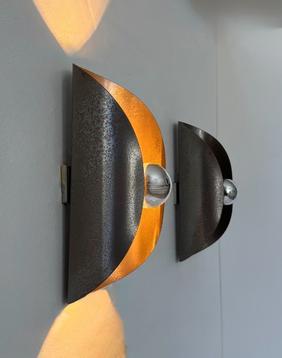 Image 1 of Coppia di applique da parete vintage, acciaio piegato, Francia, 1970