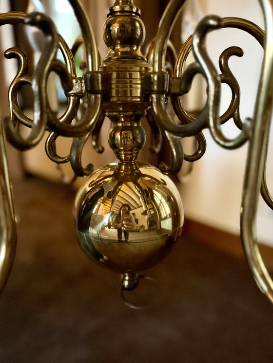 Image 1 of kroonluchter, massief messing , klassiek/landelijke stijl 