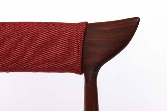 Image 1 of Vintage Cow Horn stoel - jaren 1960/1970 Deens teakhouten eet- of bureaustoel, Bordeaux stoffering, Mid Century Modern