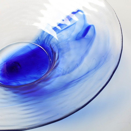 Image 1 of Vintage Bormioli Rocco Glass Bowl / Blue Swirl Mid-Century Platter