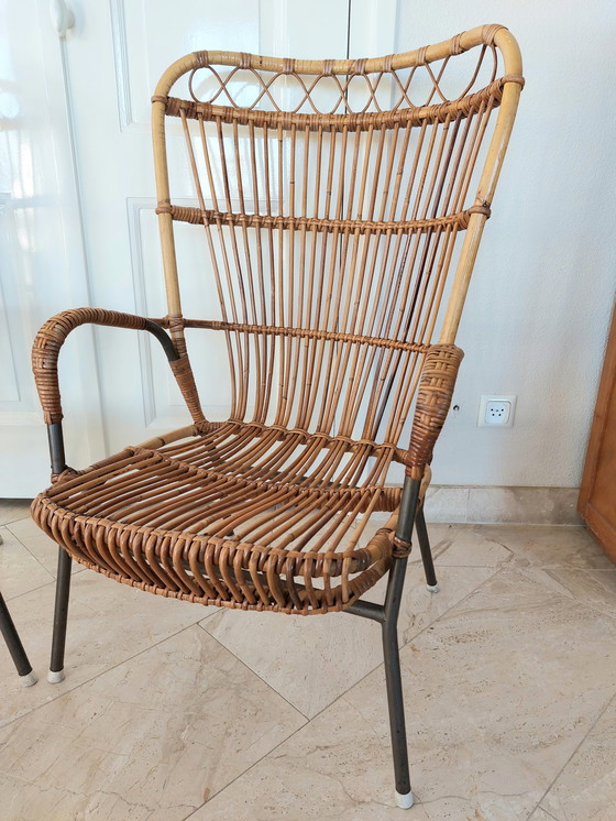 Image 1 of 2x vintage rattan armchair chair 50s 60s