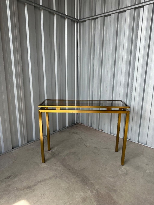 Vintage messing sidetable met glazen blad