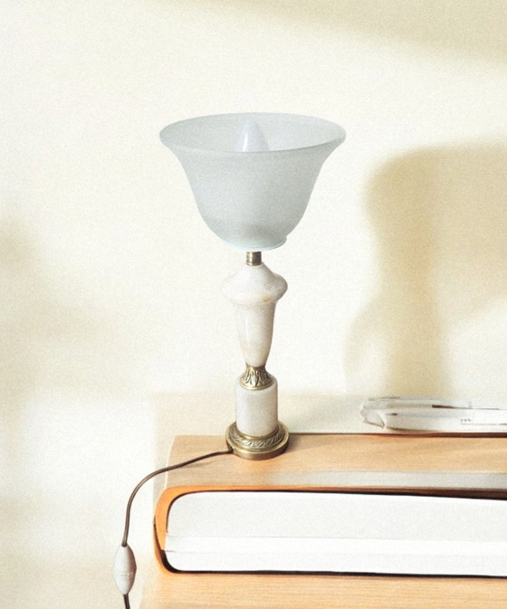 Image 1 of Vintage Neo-Empire style lamp - Marble and Brass