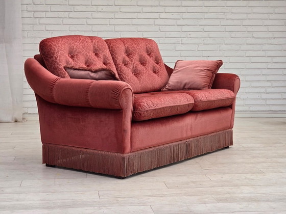 Image 1 of 1980s, Scandinavian 2-seater sofa, pink furniture velour.