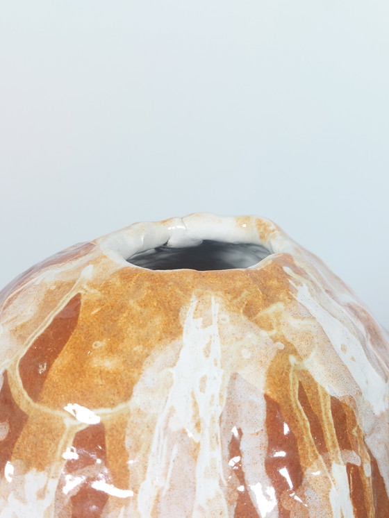 Image 1 of Vase vintage en céramique à glaçure coulée, œuvre d'artiste