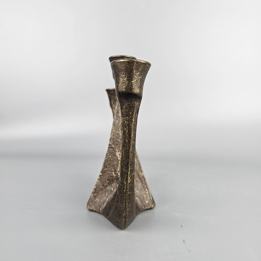 Bronze vintage candlestick for 3 candles. Brutalist design by Horst Dalbeck. Germany 1950 - 1970.