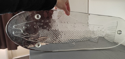 Salmón de cristal hecho a mano – Plato de pescado vintage / Plato para servir – tafelaccessoires, Glass