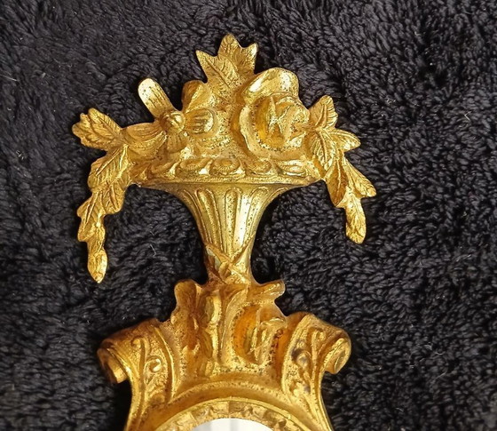 Image 1 of Applique da parete in specchio di bronzo con decorazione floreale Art Nouveau da 50 cm