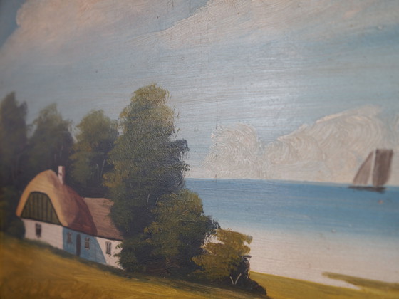 Image 1 of Tableau "La cabane au bord de la mer", design scandinave, années 1970