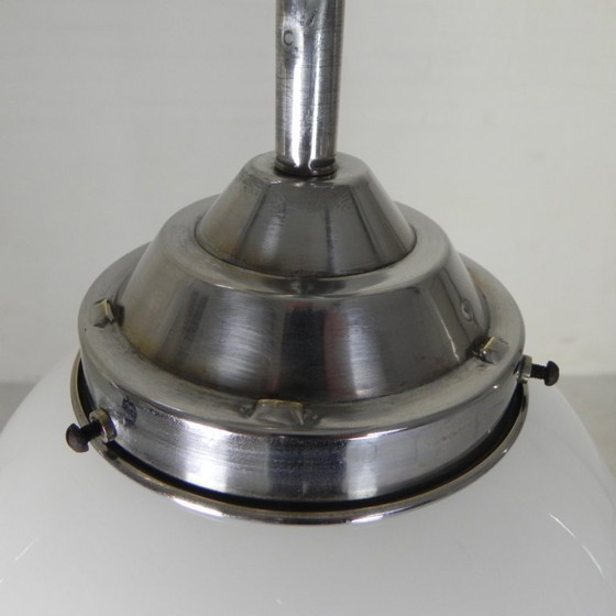 Art Deco pendant lamp with opaline glass globe, 1930s, Metal, White, Bauhaus (photo 6 of 11)