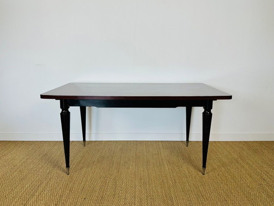 Image 1 of Modernistische eettafel met marqueterie van macassar-ebbenhout, Frankrijk, 1950