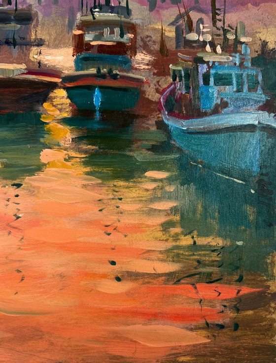 Image 1 of Original Oil Painting Evening City Landscape The atmosphere of the Venetian city
