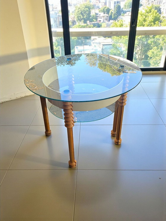 Image 1 of Table basse, table à manger, table d'appoint ou console italienne vintage unique en verre et métal