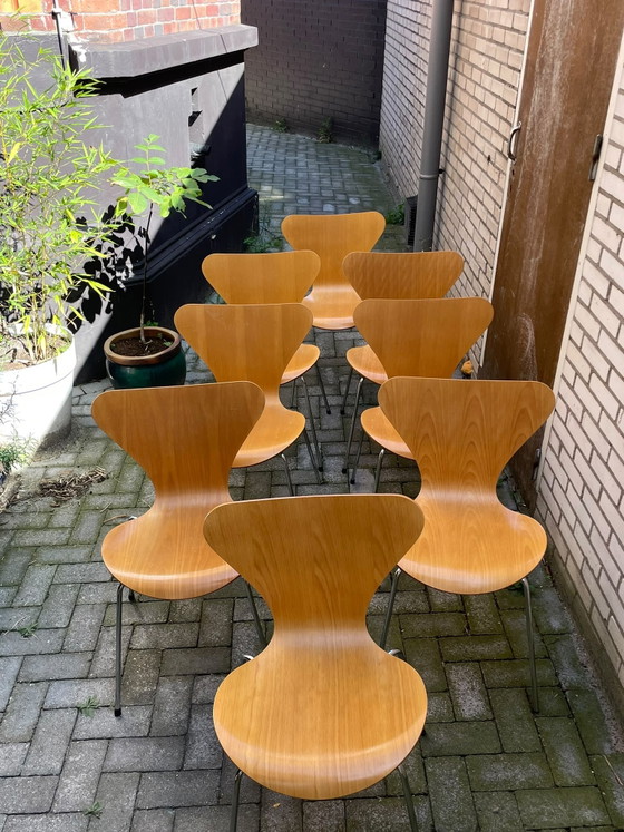 Set de 8x Series 7 “Vlinder Stoel” Fritz Hansen – Chaises de salle à manger, Chrome, Wood (photo 2 of 13)