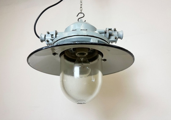 Image 1 of Grey Cast Aluminium Explosion Proof Lamp with Enameled Shade, 1970s