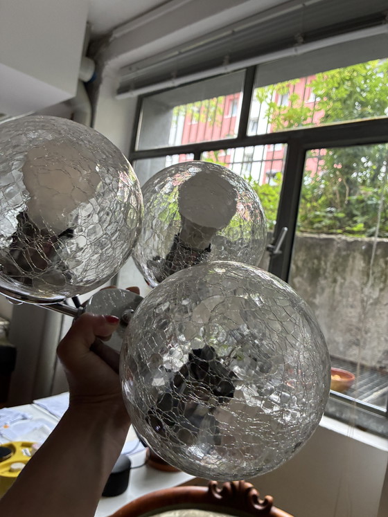 Image 1 of Vintage Space Age ceiling light – crackle frosted glass & chrome – 1970s (Doria / Vinegar style)