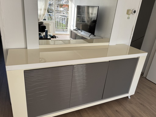 Sideboard with mirror - modern white/grey with plenty of storage space