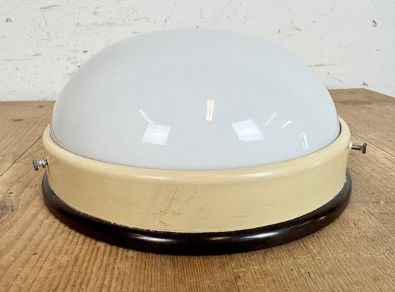 Image 1 of Industrial Bakelite Wall or Ceiling Light with Milk Glass, 1950s