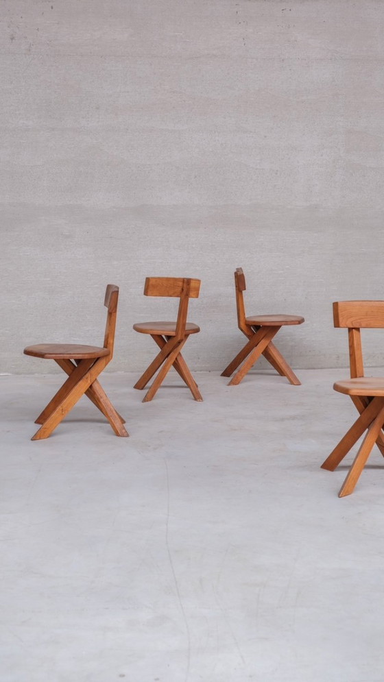 Image 1 of Pierre Chapo Französischer Mid-Century Ulm S34 Stuhl (4 verfügbar)