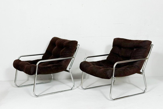 Image 1 of Set van 2 Space Age cantilever fauteuils/stoelen van Gillis Lundgren, jaren 70