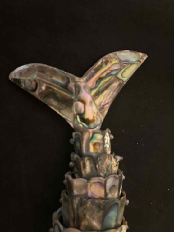 Image 1 of Flesopener met beweegbare vis, Mexicaans vintage, parelmoer, abalone, verzamelbaar barartikel, MCM