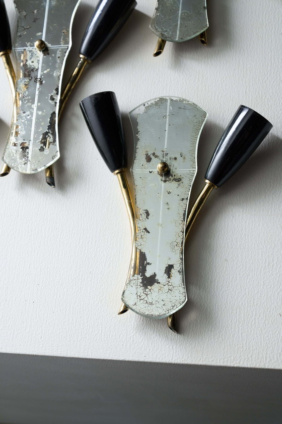 Brass and Mirrored Glass Wall Lamp, 1950s, Wall lights, Plastic, Black, Mid Century Modern (photo 13 of 14)