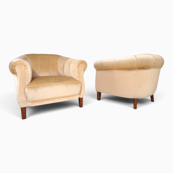Een paar art-deco clubstoelen in champagnekleurig mohair, 1930 – Fauteuils, Textile (photo 4 of 20)
