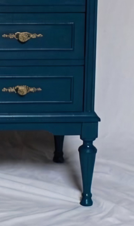 Restored Vintage Chest of Drawers in Navy Blue, Louis XVI Style – Wood (photo 5 of 5)