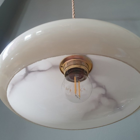 Vintage Marbled Pendant Lamp - Opaline Glass - Art Deco Style. – Metal (photo 13 of 15)