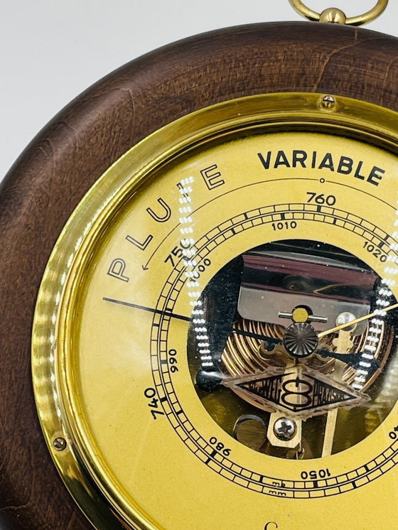 Image 1 of Barometro da parete vintage in legno e ottone