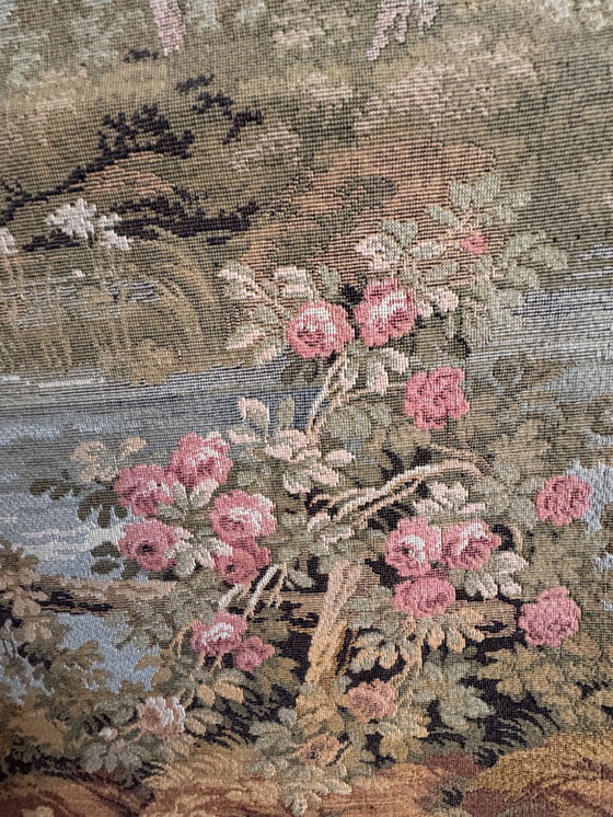 Image 1 of Arazzo da parete francese Point de Halluin - Jules Pansu - Scena di campagna in stile Aubusson