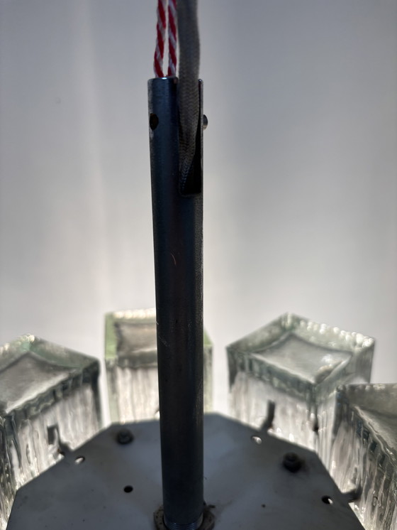 Image 1 of Large glass pendant lamp by Doria Leuchten, 1960s/Crystal glass chandelier/Mid-Century Modern light/Hollywood Ragency/Ice