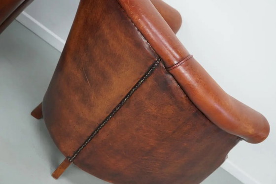 Image 1 of Vintage Nederlandse clubfauteuils in cognackleurig leer, set van 2