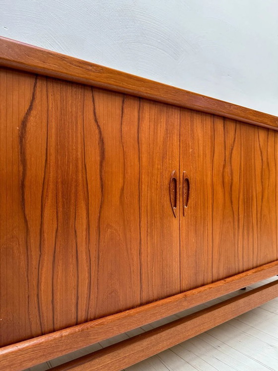 1960s Vintage Large Danish Design Teak Sideboard with Tambour Doors, OMANN JUN, Wood, Brown (photo 5 of 19)
