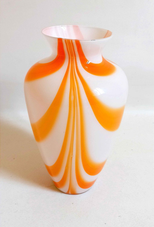 Murano Orange Vase By Carlo Moretti 70's Height 36 cm