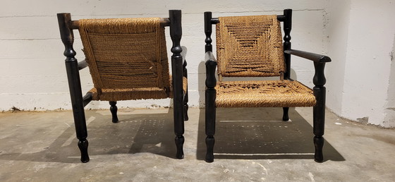 Image 1 of 2 Stühle aus Holz mit Seil im Stil von Adrien Audoux & Frida Minnet