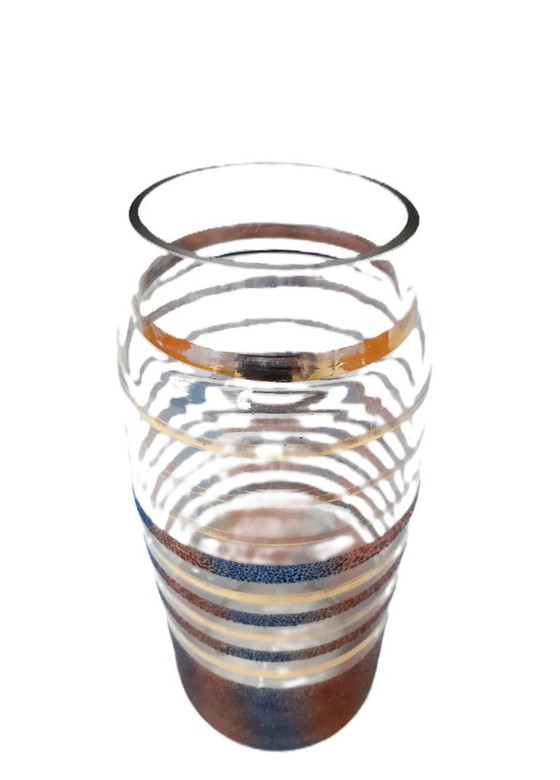 Image 1 of Vintage glazen vaas, gekleurde en gouden cirkels