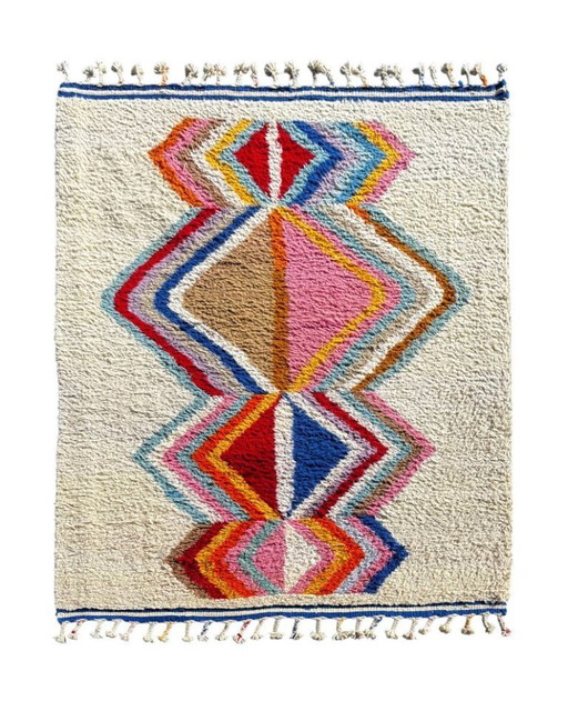 Berber Colorful Moroccan Beni Ourain Wool Rug 220x300 cm - Berber Moroccan Rug - Handmade Boho Floor Carpet with Bold Multicolor