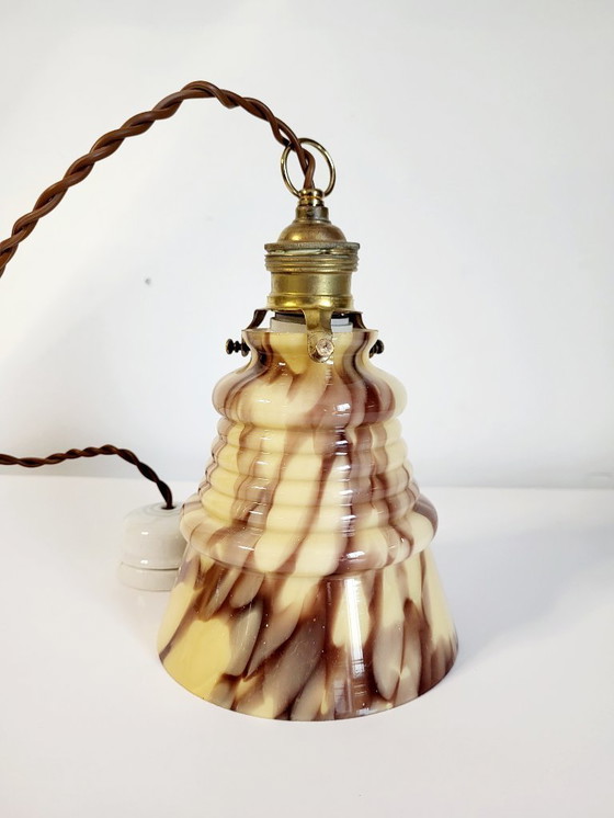 Image 1 of Art deco Opalglaslampe gerippt, Verreries de Scailmont, Henri Heemskerk, Belgien