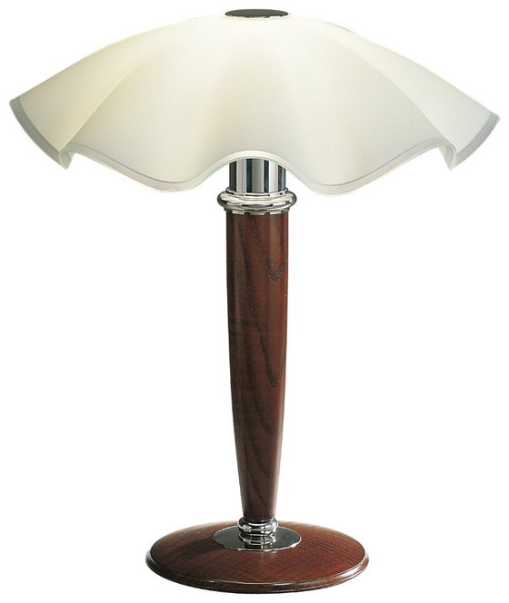 Lampe vintage Maison Lucien Gau (Variante personnalisée unique)., Bois, Chrome, Rouge (photo 3 sur 10)
