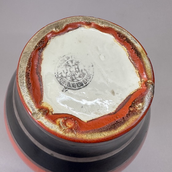 Image 1 of Art Deco vase – Boch Frères Keramis – ca. 1930 – orange, black & silver lustre
