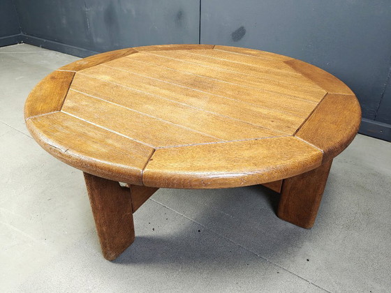 Image 1 of Danish round oak coffee table, 1960s