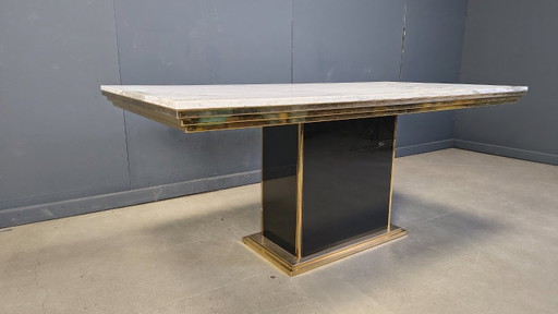 Vintage white marble and brass dining table, 1970s