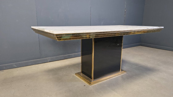 Image 1 of Vintage white marble and brass dining table, 1970s