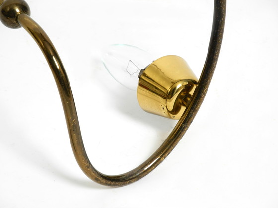 Image 1 of Sehr seltene Mid Century Deckenlampe aus Messing mit Glas- und Stoffschirmen