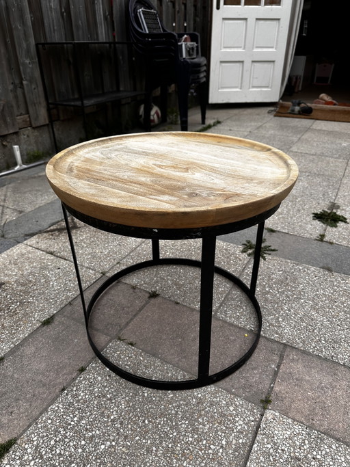 Rustieke salontafel massief hout met staal
