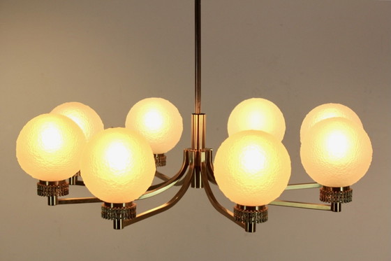 Lampadario francese in ottone e vetro smerigliato (foto 14 di 15)