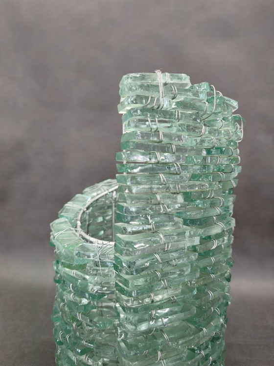 Image 1 of Italian Sculptural Glass Table Lamp, Wire and Glass Construction, 1980s