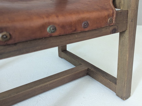 Image 1 of Spaanse Brutalistische Leren Fauteuil van Biosca, 1950